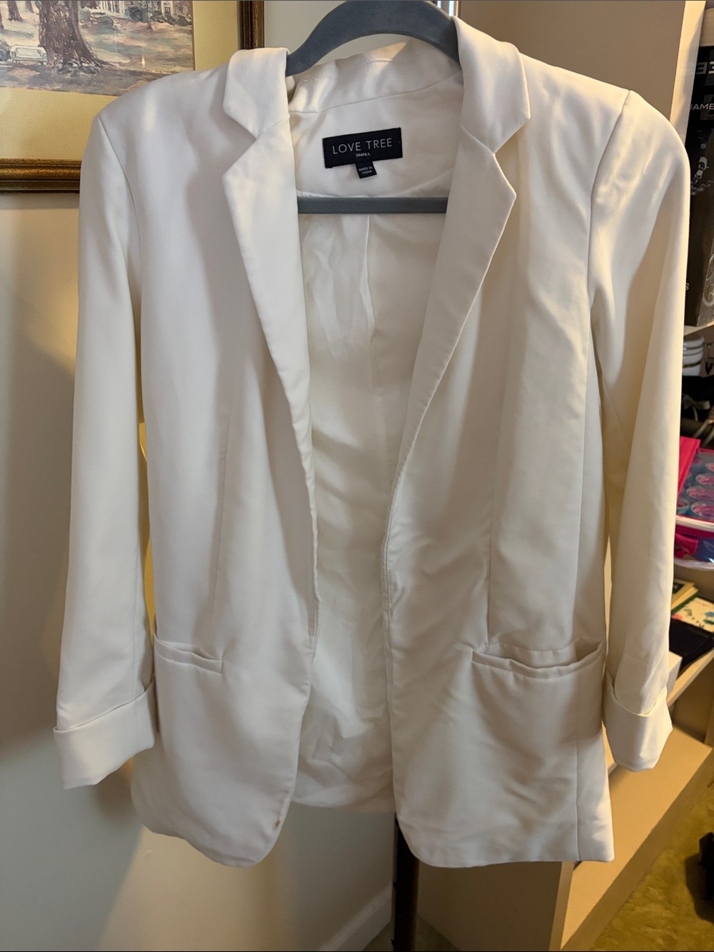 Love Tree Ivory Open-Front Blazer with Notch Lapel
